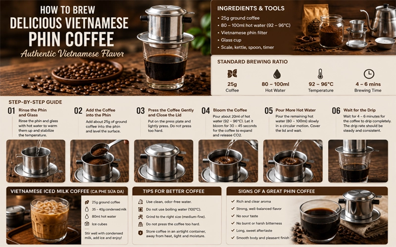 HOW TO BREW DELICIOUS VIETNAMESE PHIN COFFEE WITH RICH, LONG-LASTING FLAVOR